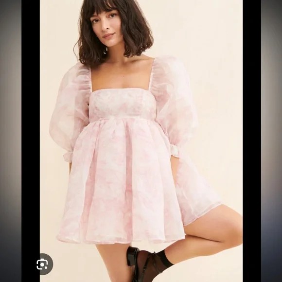 Selkie puff organza dress pink white mini XXL - Picture 6 of 9